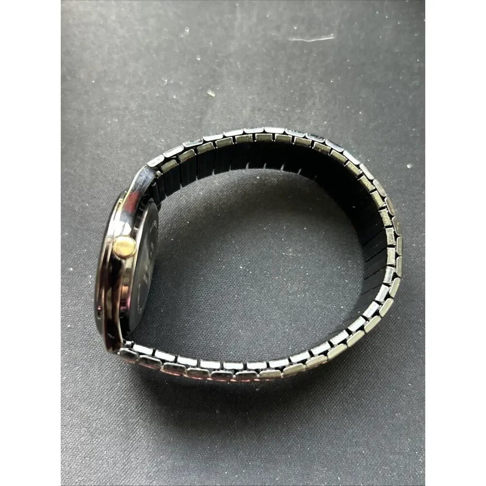 Black And Gold Tone Stretch Band Quartz Watch